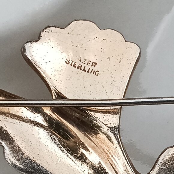 Signed Mazer 1940's Sterling & Rhinestone Brooch - Picture 3 of 12